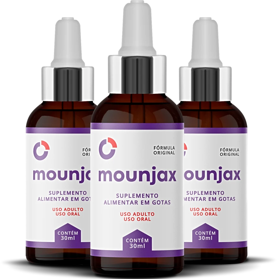 Três frascos de 30 ml do suplemento alimentar Mounjax em gotas