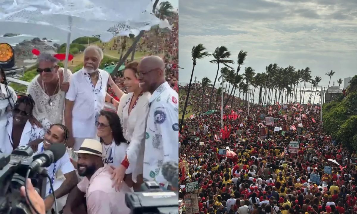 Apoiadores de Lula protestam em ato com Daniela Mercury, Gilberto Gil, Zélia Duncan, Liniker e outros artistas em Salvador