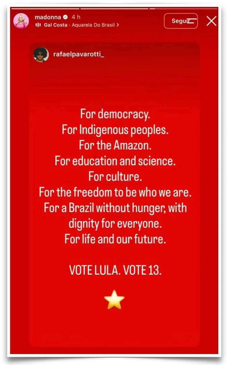 Artistas internacionais declaram apoio a Lula; saiba quais