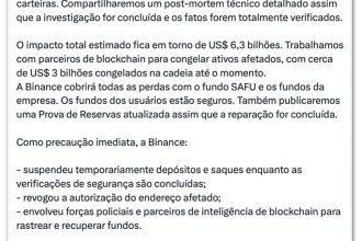 Binance diz que já repôs 90% das criptomoedas roubadas