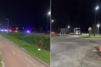 Caminhão tomba após motorista fugir de abordagem policial em rodovia de SP; VÍDEO