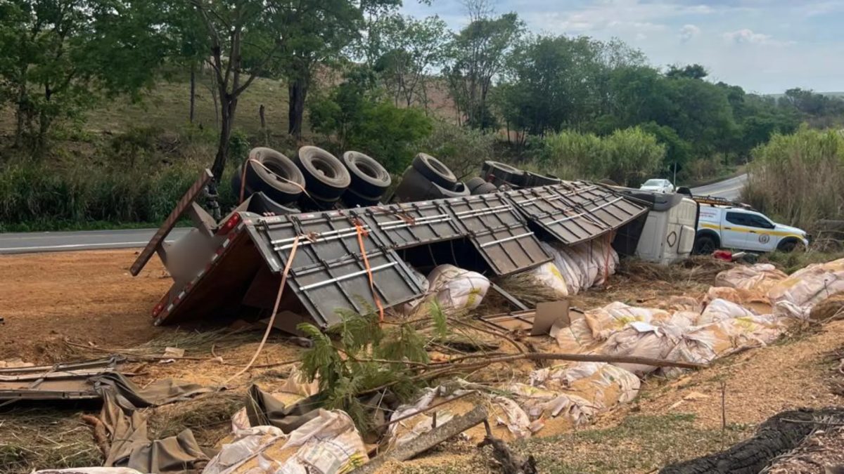 Carreta carregada com soja tomba e motorista morre em rodovia no interior de MG