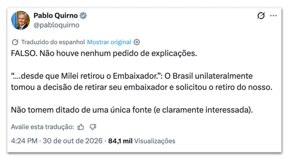 Chanceler argentino nega que Brasil pediu explicações sobre Flávio
