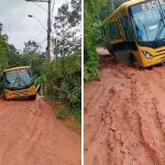 Chuvas: ônibus escolar com alunos e monitora atola em estrada de Ubatuba, no Litoral Norte de SP