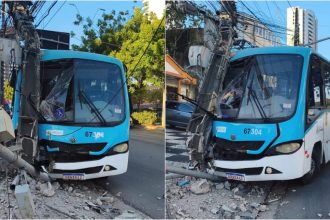 Colisão entre micro-ônibus e poste deixa feridos e atinge rede elétrica em Fortaleza