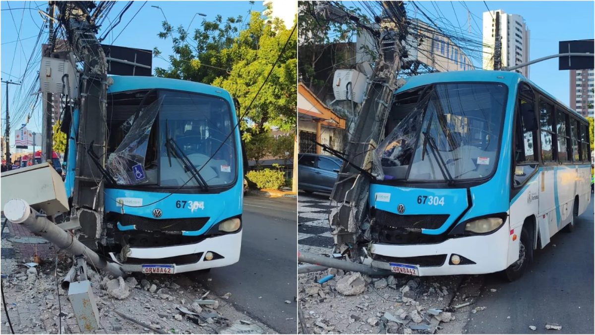 Colisão entre micro-ônibus e poste deixa feridos e atinge rede elétrica em Fortaleza