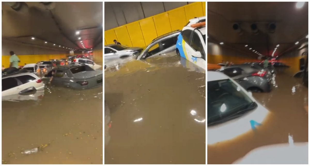 Com chuva forte em SP, ruas ficam alagadas, carros boiam no túnel do Anhangabaú e lago do Ibirapuera transborda