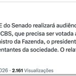 Comissão do Senado analisa alíquota da CBS a partir de 11 de novembro