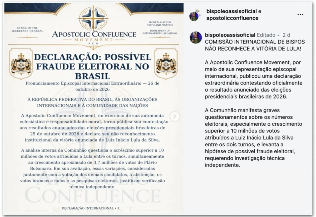 Comissão internacional de bispos questiona vitória de Lula