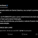 Deputado do PL propõe plebiscito sobre separação do Sul