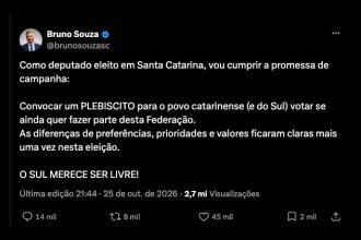 Deputado do PL propõe plebiscito sobre separação do Sul