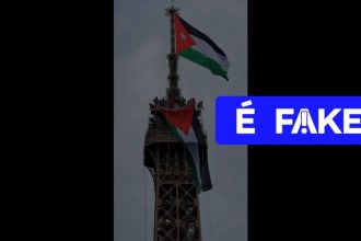 É #FAKE vídeo de bandeira da Palestina erguida no topo da Torre Eiffel; cena foi criada com IA