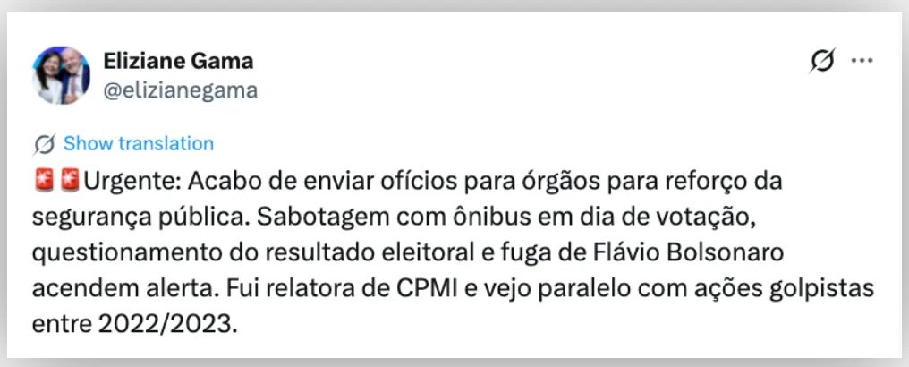 Eliziane Gama pede reforço de segurança em Brasília após eleição