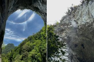 Entenda como efeito de 'cachoeira' se formou no céu da maior boca de caverna do mundo; VÍDEO