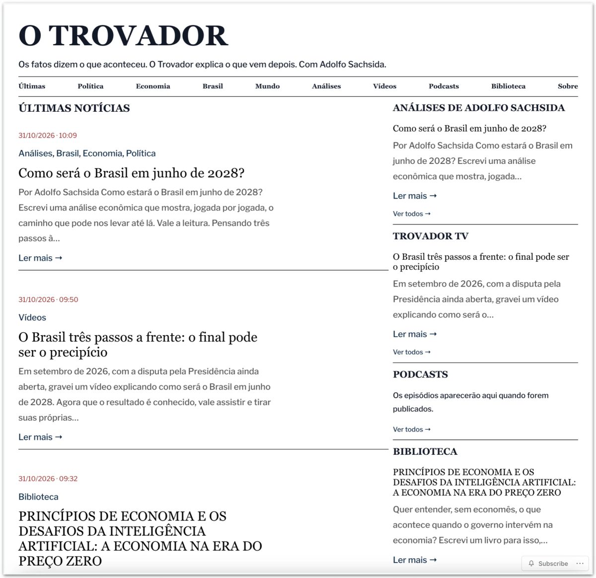 Ex-ministro Adolfo Sachsida lança site com análises políticas