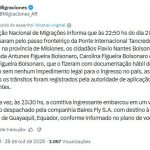 Flávio Bolsonaro e família cruzaram fronteira e seguiram em voo privado para o Equador, diz Migração argentina