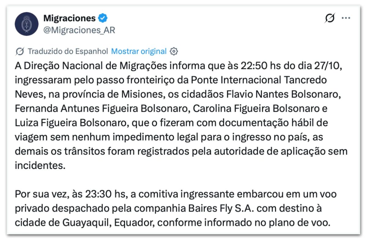 Flávio cruzou a fronteira e pegou avião para o Equador, diz Migração argentina