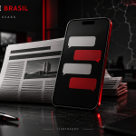Ilustração editorial de celular com balões de conversa e jornal, nas cores da FRONTE Brasil.