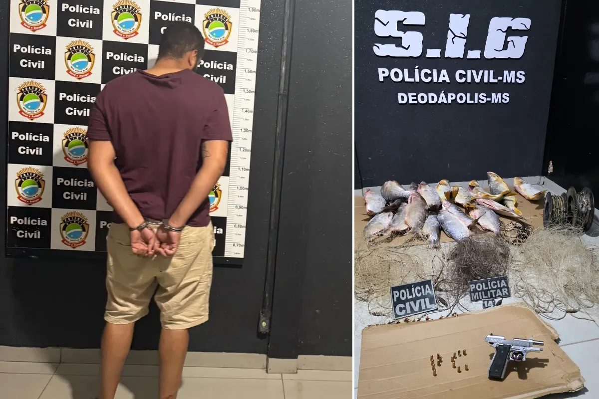 Homem é preso com dezenas de peixes proibidos, arma e munições em MS