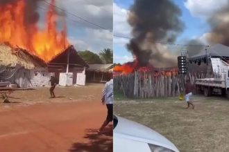 Incêndio destrói estrutura de festejo em povoado de Matões do Norte, no MA; VÍDEO