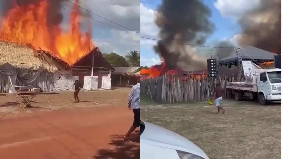 Incêndio destrói estrutura de festejo em povoado de Matões do Norte, no MA; VÍDEO