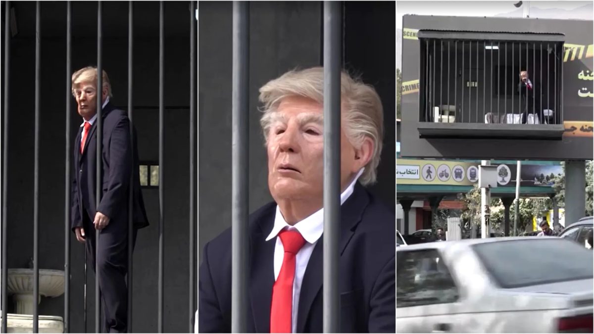 Instalação artística no Irã mostra Trump atrás das grades