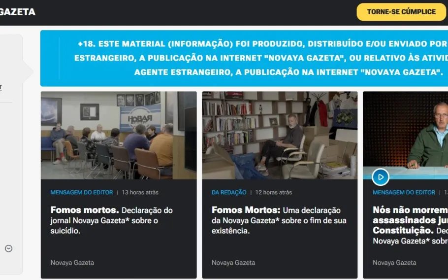 Jornal independente Novaya Gazeta fecha na Rússia