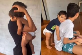 Mãe de irmãos que emocionaram em vídeo começou a postar registros por perceber o carinho entre eles: 'Achava lindo'