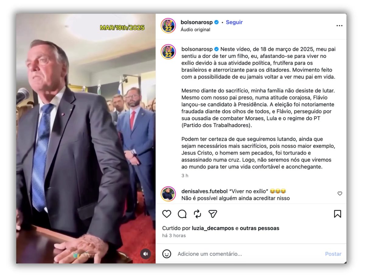 Minha família não desiste de lutar, diz Eduardo sobre vídeo de Bolsonaro