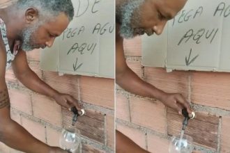 Morador instala torneira em muro de casa e disponibiliza água para vizinhos durante crise hídrica no interior do TO; VÍDEO