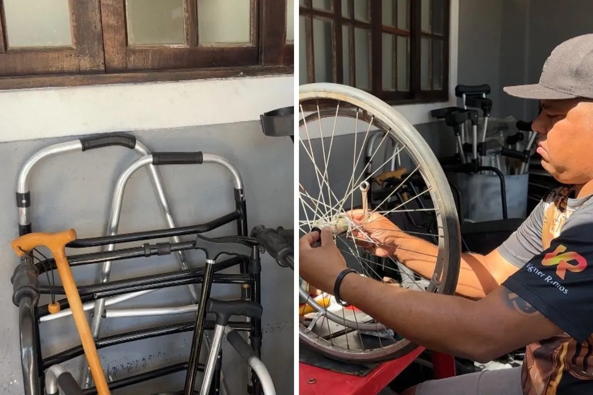 Morador transforma garagem em oficina, reforma e doa cadeiras de rodas no litoral de SP