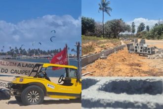 Moradores denunciam construção de muro em acesso à Lagoa do Cauípe, paraíso natural do Ceará, e obra é embargada