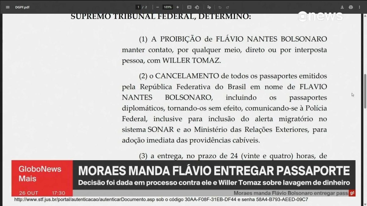 Moraes determina que Flávio Bolsonaro entregue passaporte e proíbe que ele deixe o país