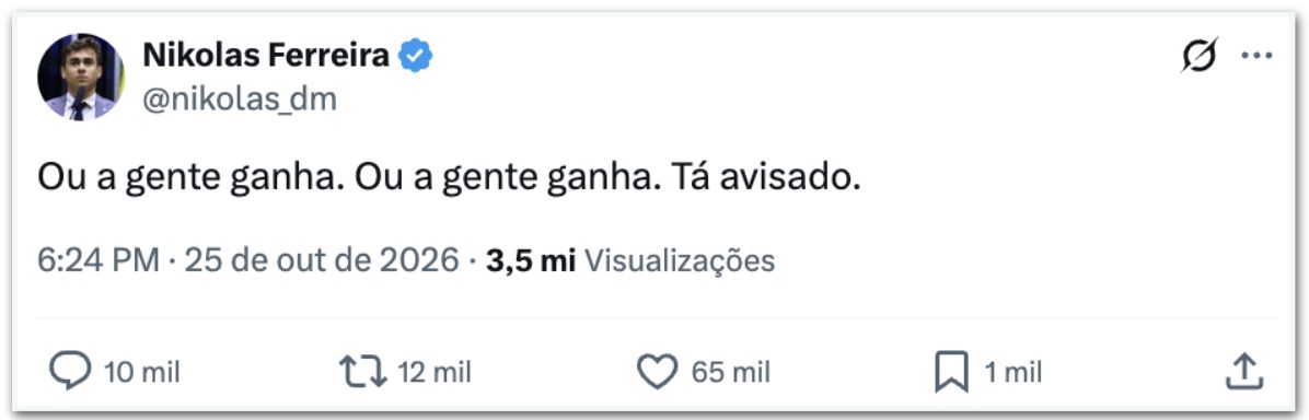 Ou a gente ganha, ou a gente ganha, diz Nikolas Ferreira