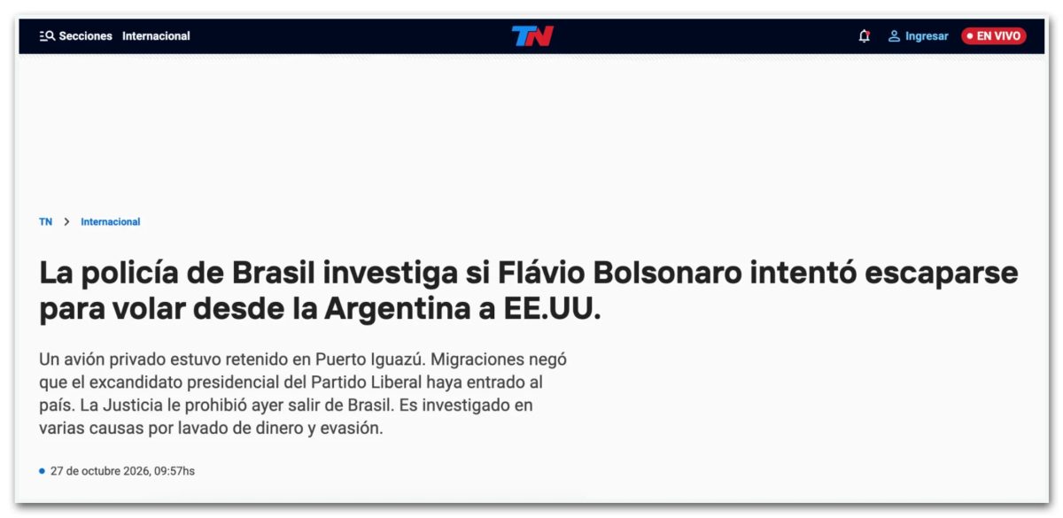 Paradeiro incerto de Flávio é destaque na mídia argentina
