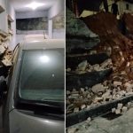 Parte de muro de condomínio, em BH, cai e atinge dois carros em estacionamento