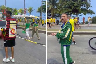 Polícia vai investigar vídeo em que homem negro aparece acorrentado em ato de apoio a Flávio Bolsonaro