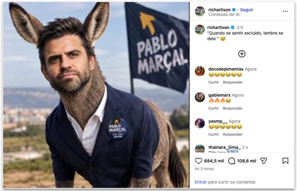 Richarlison publica foto de Pablo Marçal com corpo de burro