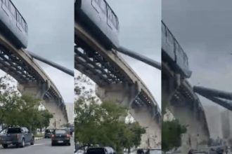 Trem do monotrilho atinge guindaste, que cai em avenida na zona leste de SP; assista