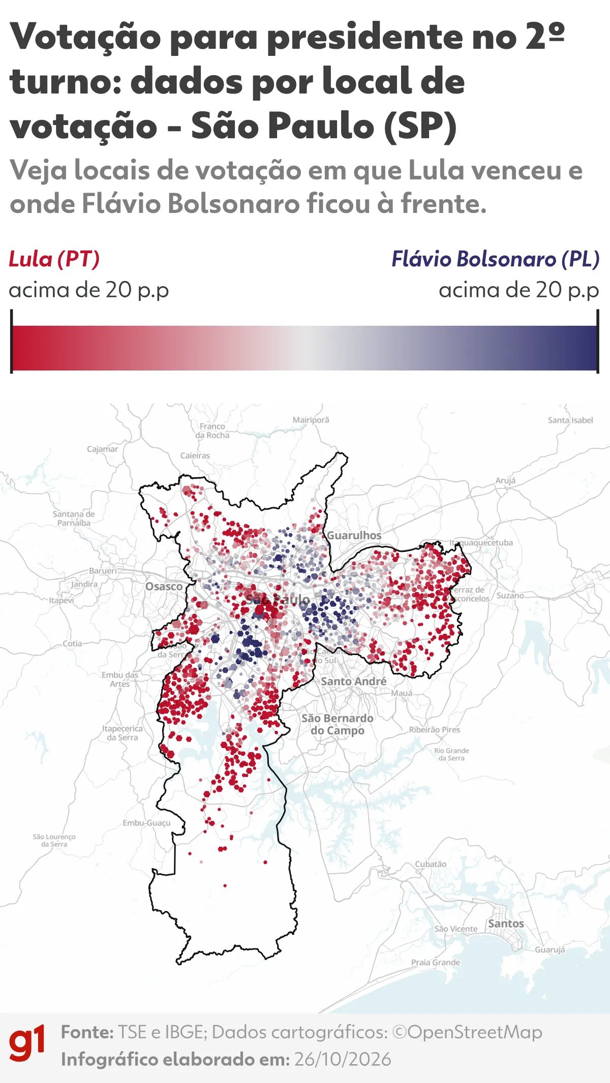 Veja em MAPAS como Lula e Flávio Bolsonaro se saíram no 2º turno nos locais de votação das capitais