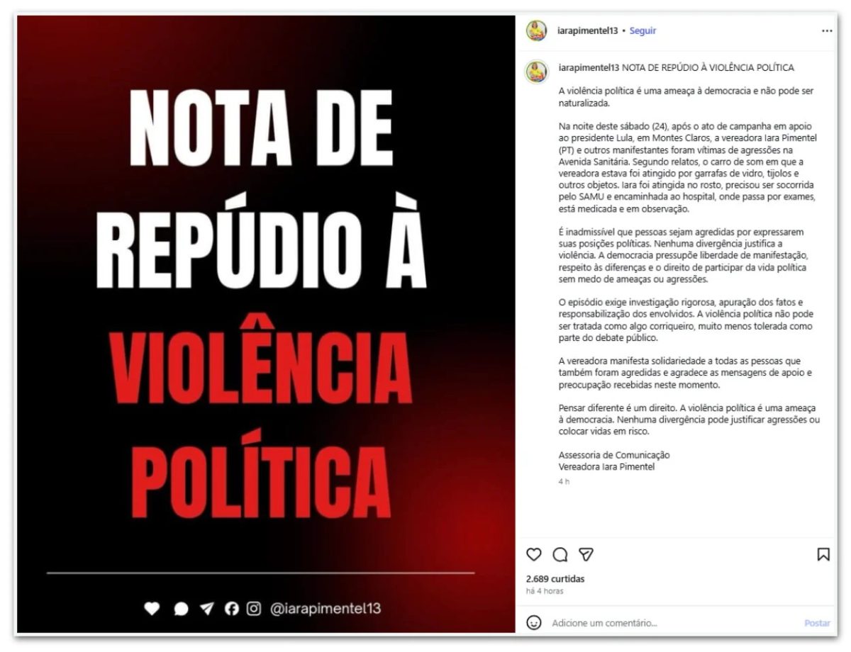 Vereadora do PT é atacada durante carreata em Montes Claros
