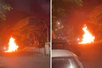Vídeo mostra carro tomado pelas chamas próximo ao Hospital Mário Gatti, em Campinas
